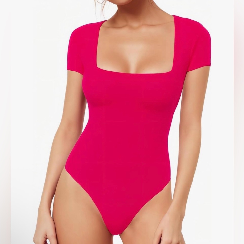 🆕 Squareneck Pink Short Sleeve Bodysuit